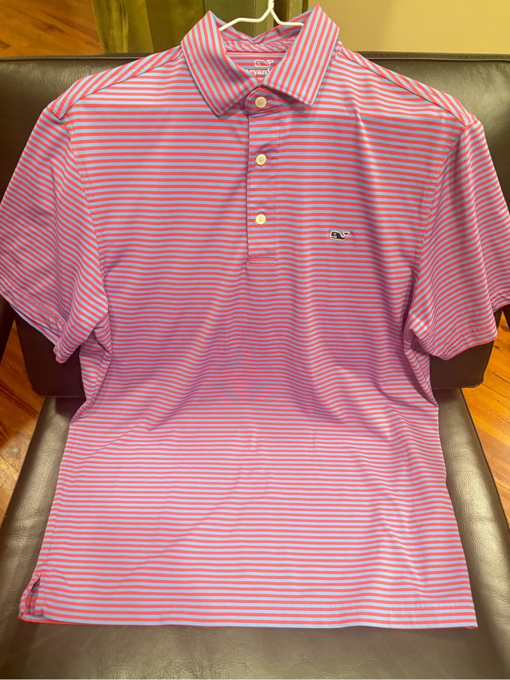 Vineyard Vines Men’s Pink and Light Blue Striped Polo